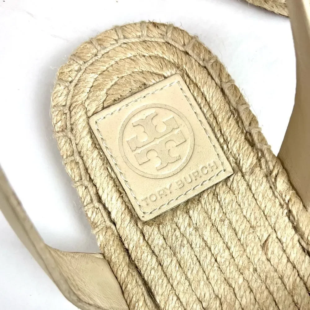 Tory Burch Elegant Cream Leather Espadrille Sandals